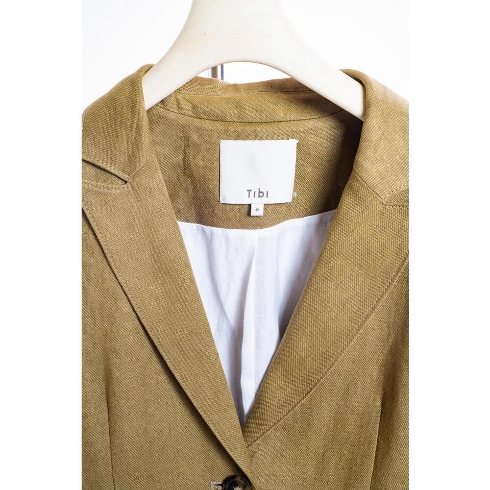 Tibi Green Linen Blazer with Rose Gold Zipper detail on Arms - Picture 3 of 3